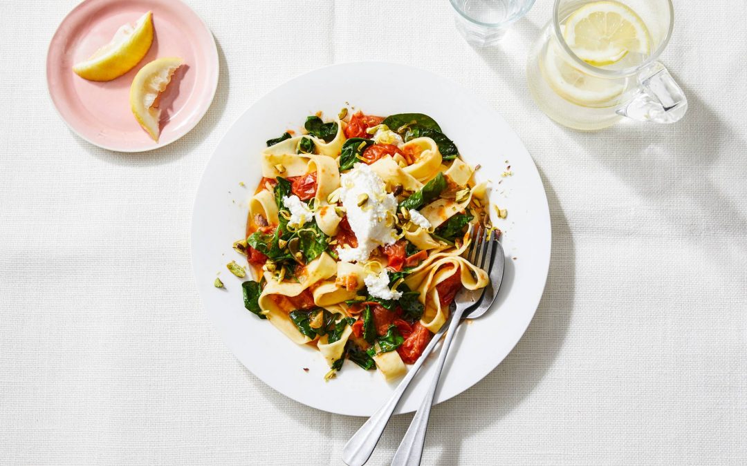 Pappardelle met ricotta en gepofte snoeptomaten
